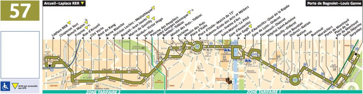 Карта аутобуса Париза линија 57