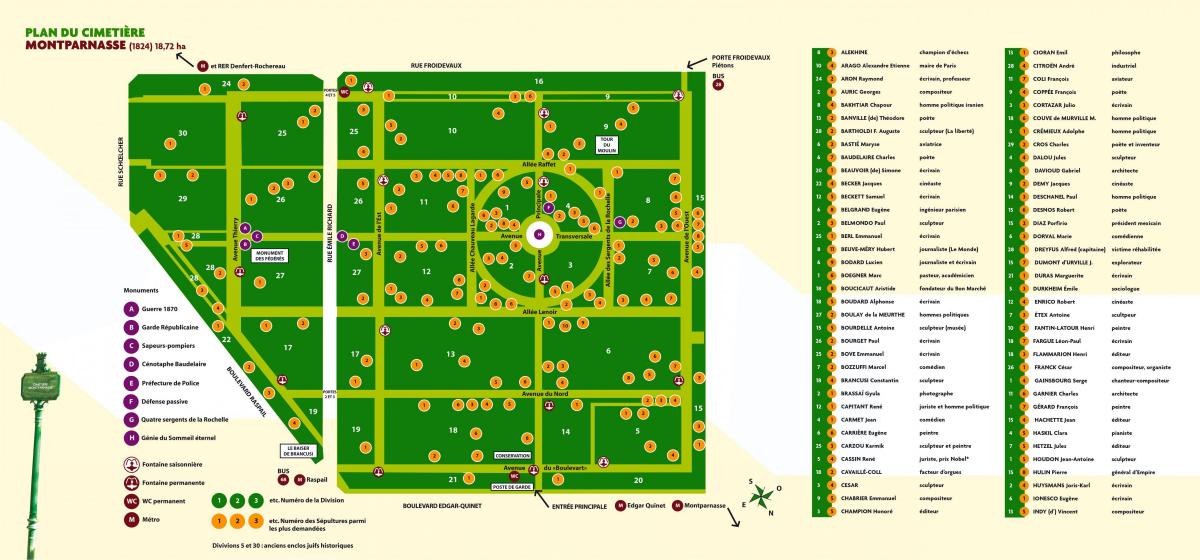 Карта гробљу Монтпарнассе
