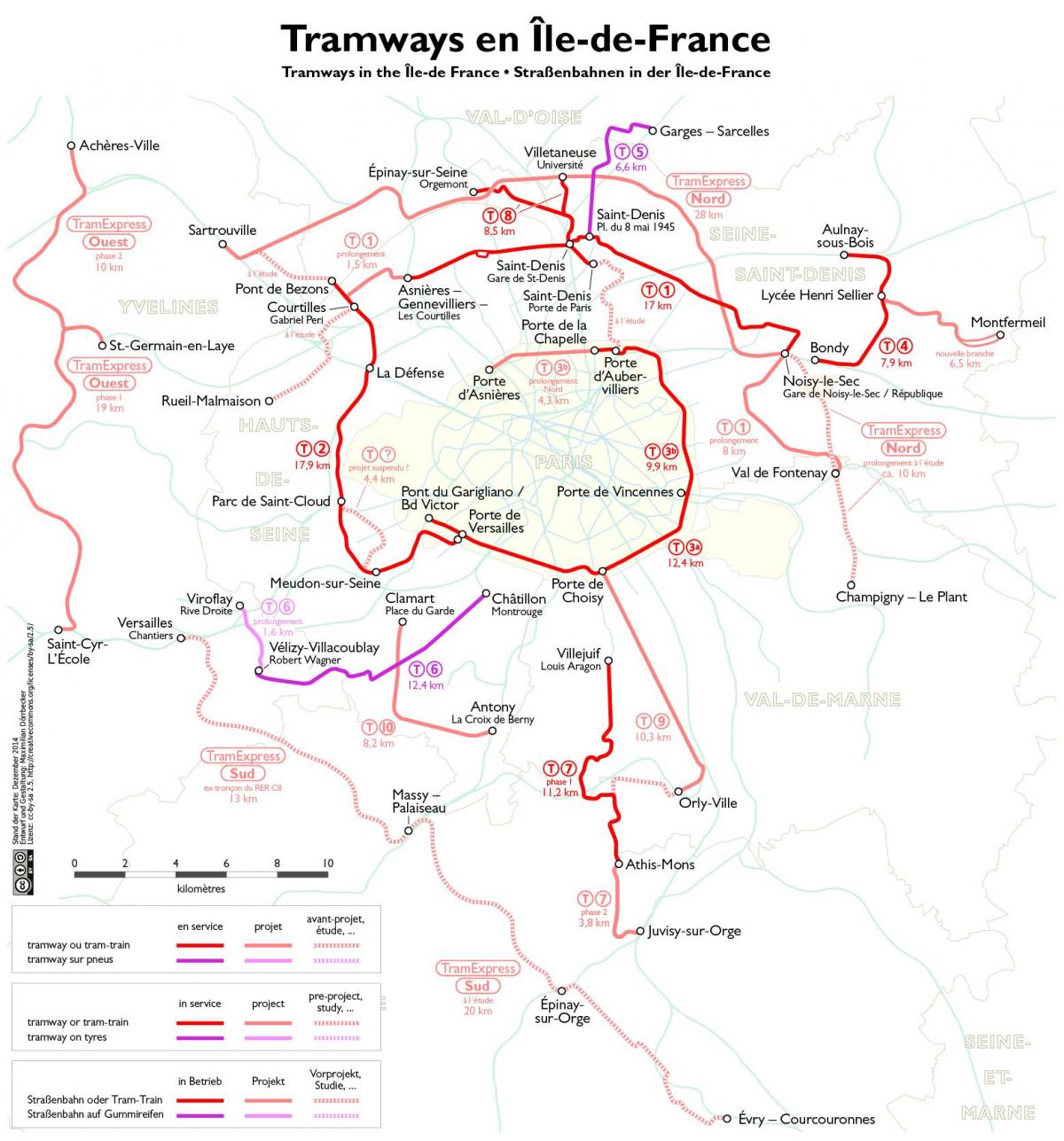 Карта Иле-де-Франце трамваји