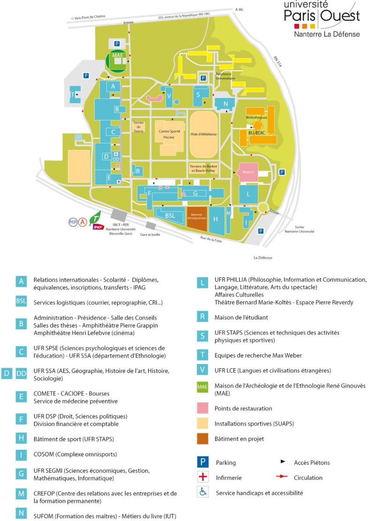 Мапа универзитета Нантер