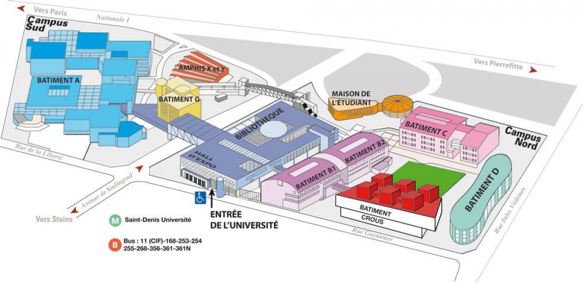 Мапа универзитета Париз 8.