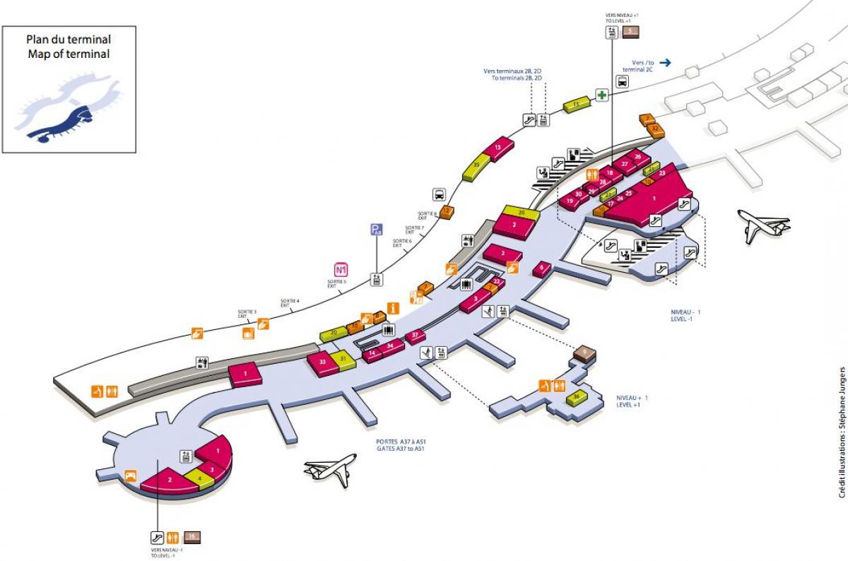 Карта Шарл де Гол терминал аеродрома 2А