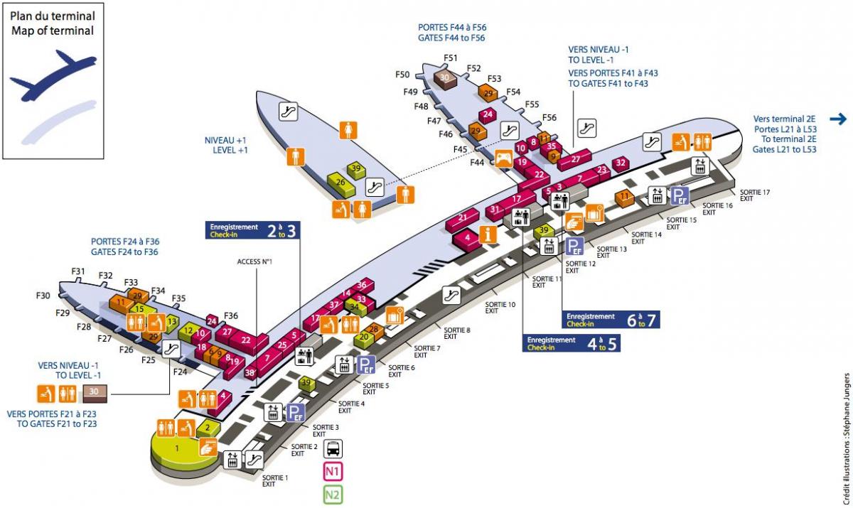 Карта Шарл-де-Гол аеродром терминал 2Ф