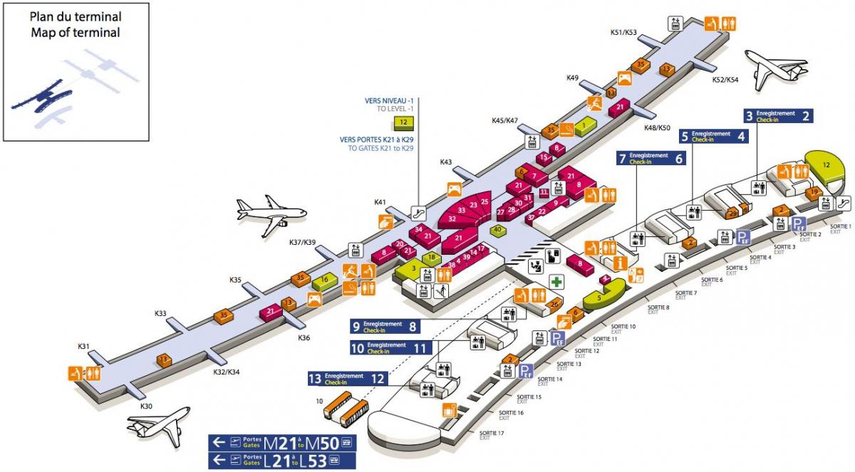 Карта Шарл-де-гол терминал 2е аеродрома